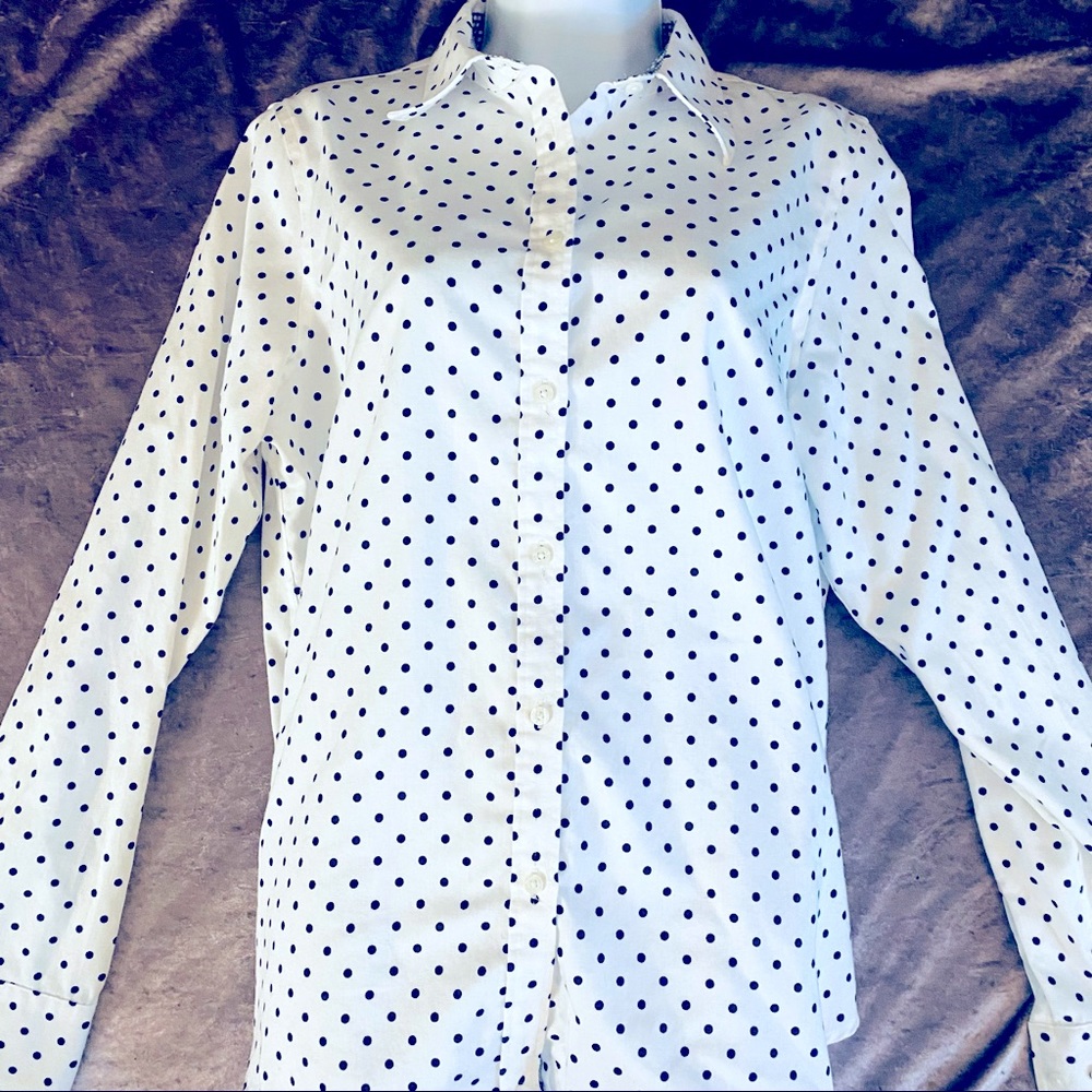 Chaps Black and white Polka Dot Button Down Blouse Large